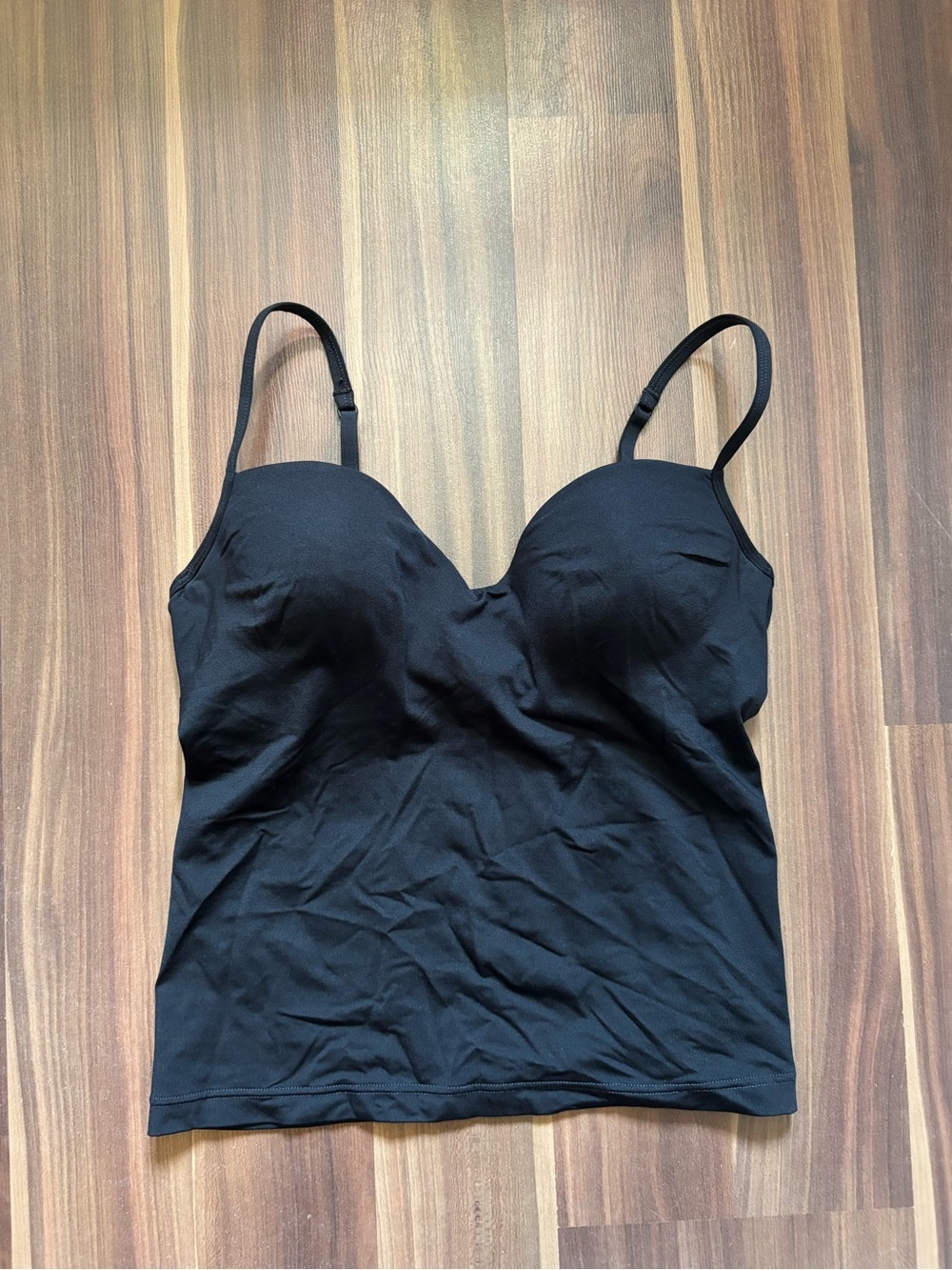 Comfort Stretch Black Camisole Chemise with Built-In Cups